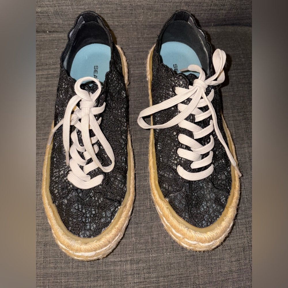 SeaVees Coronado Espadrille Black Lace Women's Shoes Size 8.5